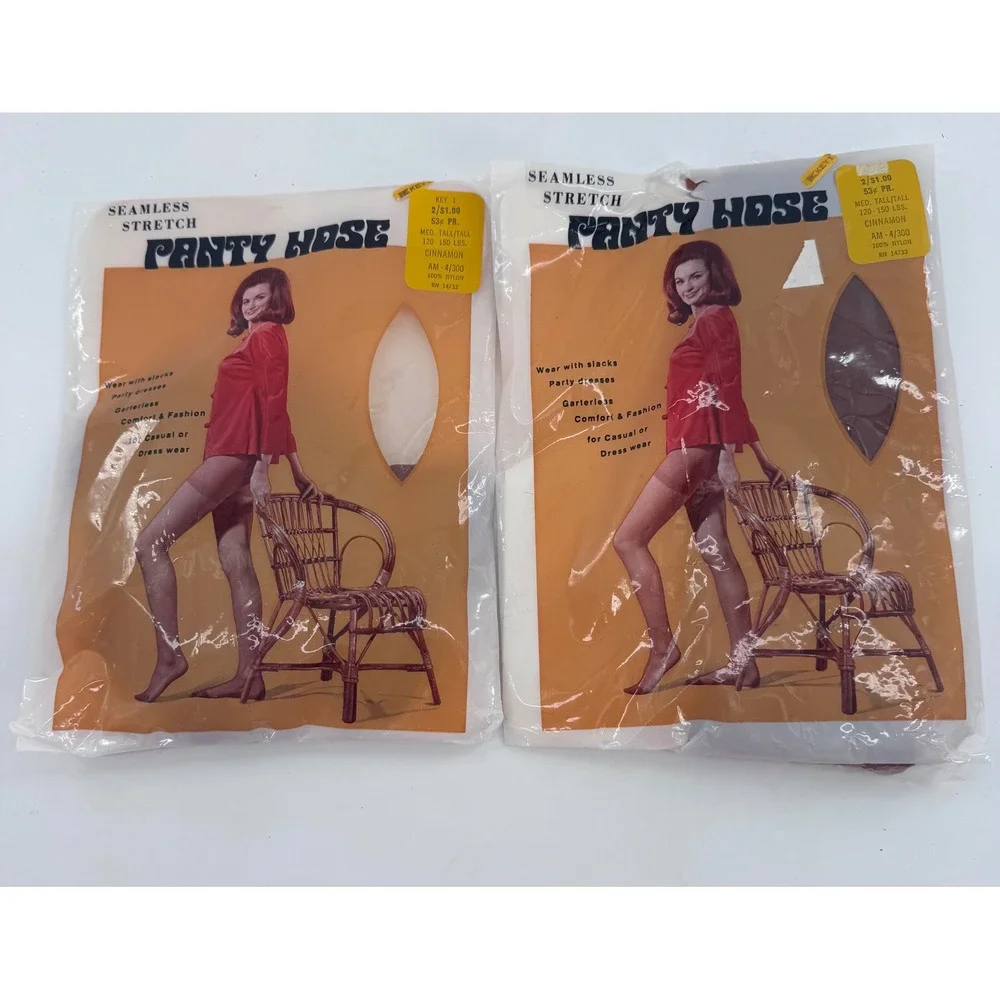 S.S. Kresge Panty Hose Nylons M Tall Cinnamon New Vintage Seamless 2pk‎ AM-4/300
